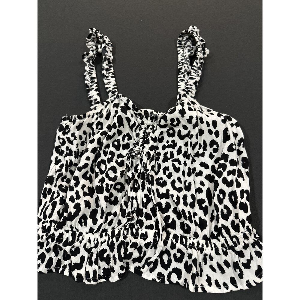 Express Tank Top Women XS Black White Leopard Print Cropped Going Out Blouse